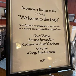 December Burger of the Month welcome to the Jingle