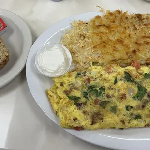 LA scramble with hash browns and gluten free toast