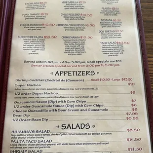 a menu for lunch specials