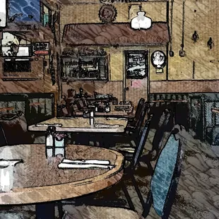 Inside the restaurant before open.... from the front door.