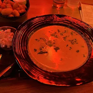 Beer cheese soup with popcorn