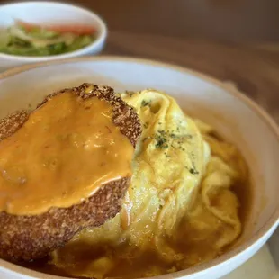 Shrimp katsu omelette rice