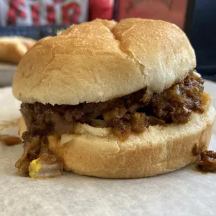a sloppy beef sandwich