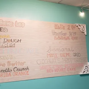 The Creme Ice menu