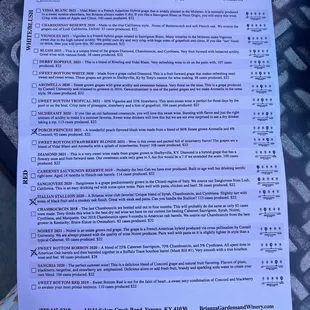 July 2022 Wine menu