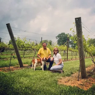 Winery owners Tony and Deb and their dog Whiskey.