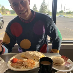 Me eating the farmers omelette.