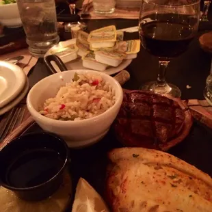 Filet Mignon, Stuffed Flounder, Rice Pilaf.