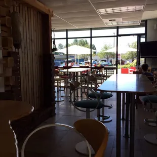 tables and chairs in a restaurant