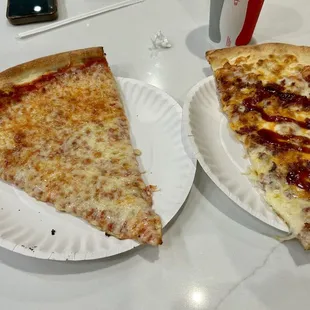 Cheese slice and BBQ Chicken slice.