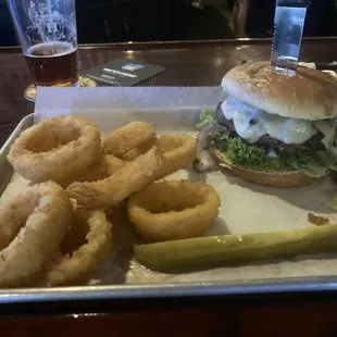 Mushroom &amp; Swiss w/onion rings