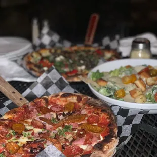 Caesar salad &amp; pizzas