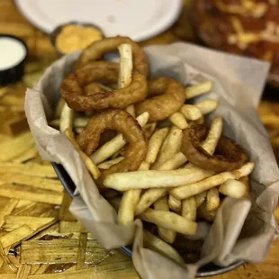 Fries and onion rings ..