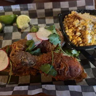 Three piece Dark Meat and Mexican Corn
