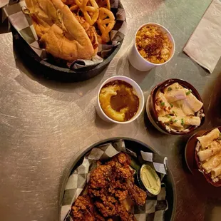 a table with a variety of food items