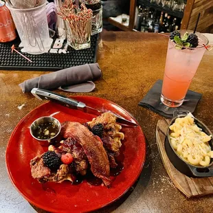 Chicken and Hot Honey Chicken &amp; Waffles &amp; Side Cast Iron Mac &amp; Cheese
