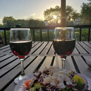 Greek salad and wine