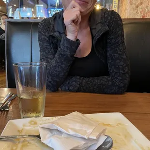 Happy wife. empty plate.