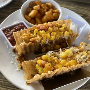 Breakfast tacos and breakfast potatoes