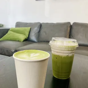 Toffee Matcha (Oat Milk) and Blueberry Dream Matcha (Oat Milk)