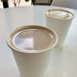 Fudgy Chai (Oat Milk) and Mocha (Almond Milk)