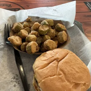 Burger with fried okra!  So good!