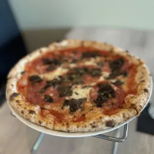 Pepperoni pizza with mushrooms
