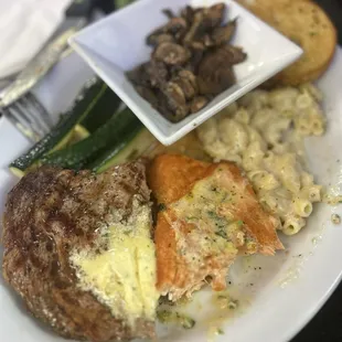 Steak/Salmon dinner (this is not a combo, plate was shared)