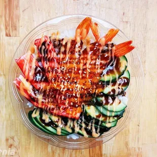 a clear bowl of food