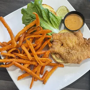 Chicken sandwich and sweet potato fries