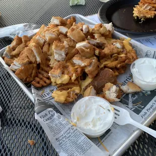 The driest, blandest &quot;nacho waffle fries&quot;. (No bacon).