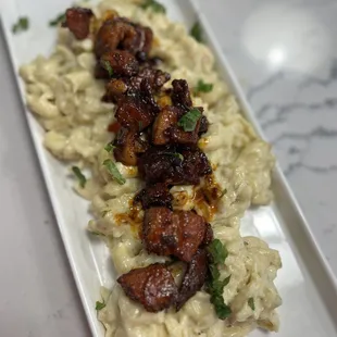 a long rectangular plate of food