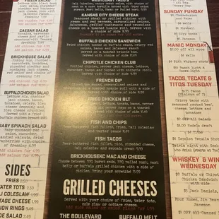 The menu.