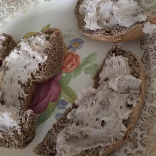 Pumpkin bagel with vanilla pecan cream cheese
