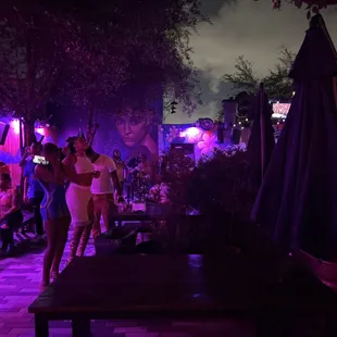 a group of people dancing at a night club