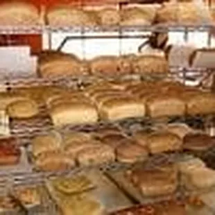 a rack of breads and pastries