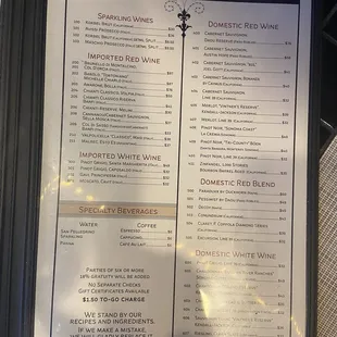 Wine list