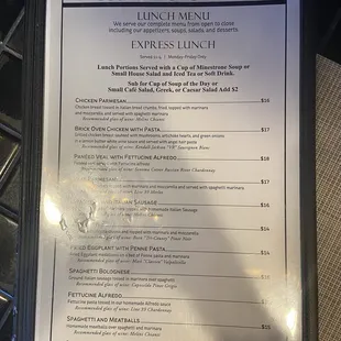 Lunch menu