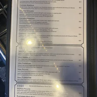 Dinner menu