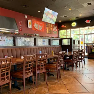 Part of the main dining area and there's outside seating through the glass doors.