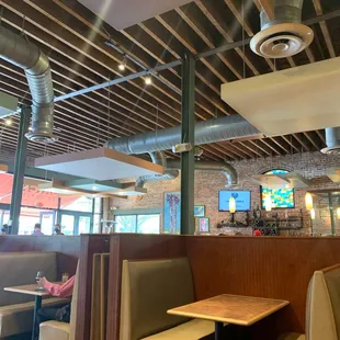 Social distancing.  One booth in between are kept empty.