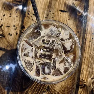 Iced latte, with a reusable straw!