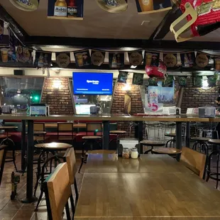 Interior with plenty of seating.