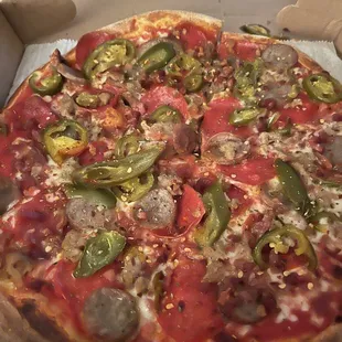 Meat Lovers Pizza with jalapeños