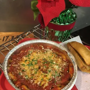 Chicken parm over penne pasta!