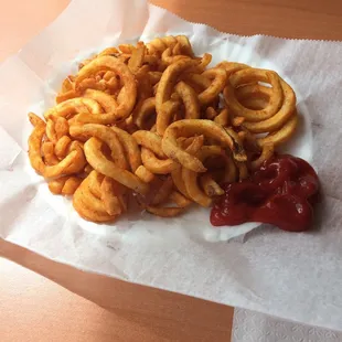 Curly fries were freshly made and delicious.