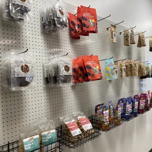 a wall of food items