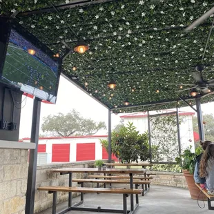 Patio seating and TVs