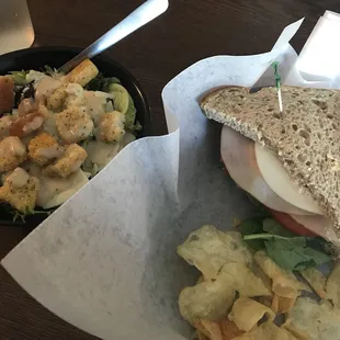 Health Nut, Caesar salad and chips.