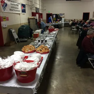 a long table full of food